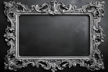 Black elegant frame on dark shiny background, inner and outer clipping paths included