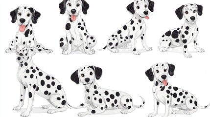 Six Cartoon Dalmatian Dogs in Various Poses