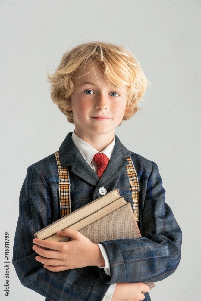 Poster Blonde boy holding books