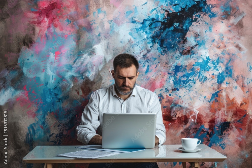 Poster A person using a computer in a quiet atmosphere