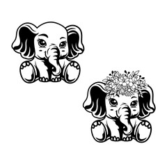 Floral Baby Elephant | Zoo Animal | Jungle Life | 2 Baby Elephant | Baby Elephant | Floral Mammal | Elephant with Flowers | Wildlife | Original Illustration | Vector and Clipart | Cutfile and Stencil