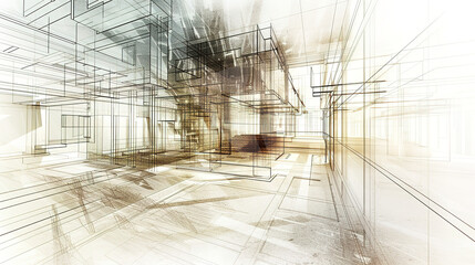 Fototapeta premium The Fascinating World of Abstract Architectural Drawings: A Blend of Creativity and Innovation. Showcasing Unconventional Designs and Inspiring Spatial Concepts.