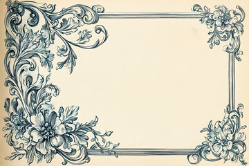 Vintage baroque frame scroll ornament engraving border floral retro pattern antique style acanthus foliage swirl decorative design 