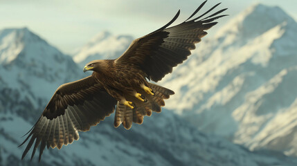 Fototapeta premium Majestic eagles or hawks in flight, showcasing their powerful wings and sharp gaze against a mountainous backdrop
