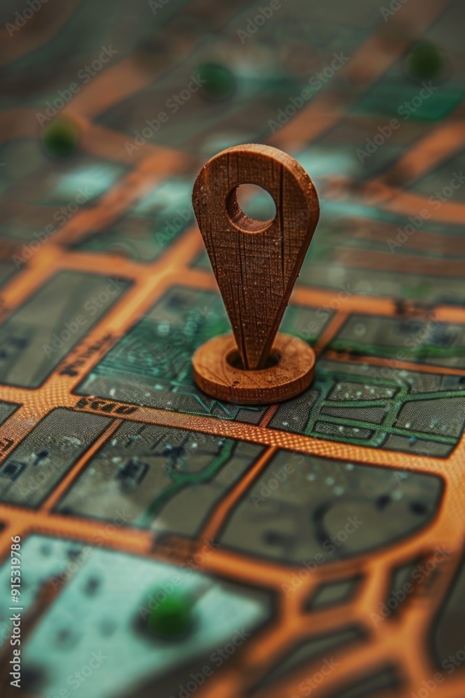 Poster a map featuring a wooden pin marking a location