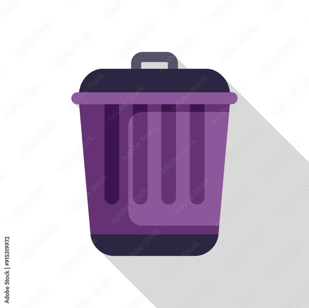 Poster purple trash can standing with closed lid casting a shadow