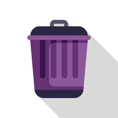 Purple trash can standing with closed lid casting a shadow
