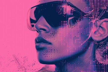 A woman wearing trendy sunglasses posing against a bright pink background