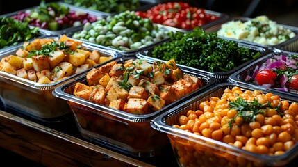 Obraz premium A table full of food with a variety of salads and vegetables