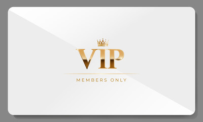 Premium VIP card in white color with golden crown and other elements. Luxury design. Vector illustration