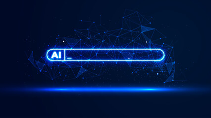 Futuristic AI prompt bar illustration. High-tech background concept. Glowing searching bar with plexus lines