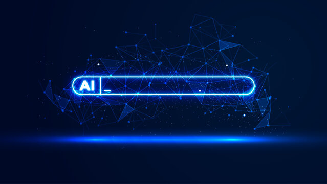 Futuristic AI prompt bar illustration. High-tech background concept. Glowing searching bar with plexus lines