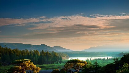 Calm pond with lily pads.