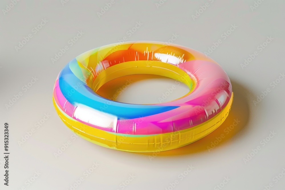 Aufkleber a bright yellow inflatable pool ring lying on a clean white surface, ready for use in the water or a