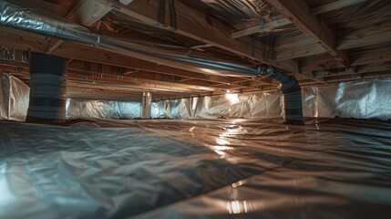 Crawl Space Encapsulated with Thermoregulatory Blankets and Dimple Board for Basement Air Control