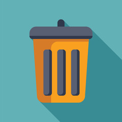 Yellow trash can with a closed lid is casting a shadow on a blue background