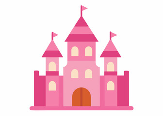 Fairy tale pink princess castle cartoon vector illustration