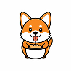 A corgi eating ramen in a kawaii style