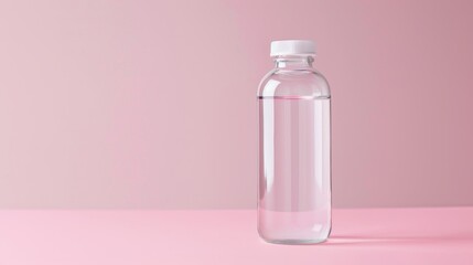 Minimalistic Clear Medicine Bottle with White Cap on Pastel Pink Background, Elegant and Clean Design