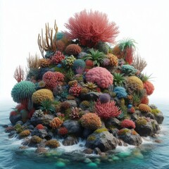 A tropical coral reef on rocks isolated on a white background
