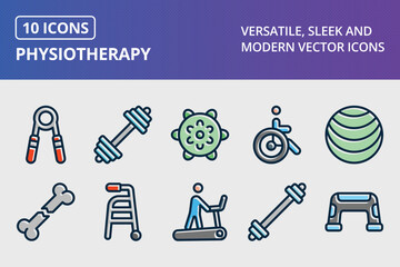 Fototapeta premium Physiotherapy Thick Line Filled Dark Colors Icon set