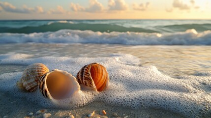 Obraz premium A serene beach with seashells, capturing the peacefulness of coastal nature.