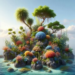 Fototapeta premium A tropical coral reef on rocks isolated on a white background 