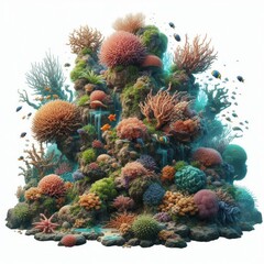 Obraz premium A tropical coral reef on rocks isolated on a white background 