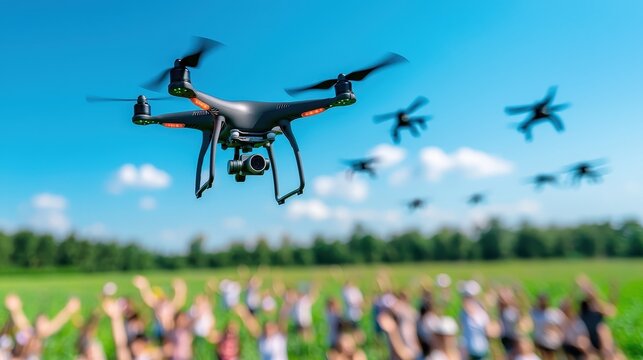 Drone demonstration during an outdoor technology show. International Day of Science, Technology and Innovation