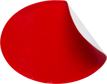 Red oval shape paper sticker isolated on white background