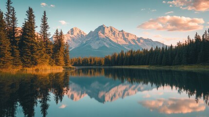 Fototapeta premium A serene mountain landscape with a reflection in a lake, showcasing natural beauty.