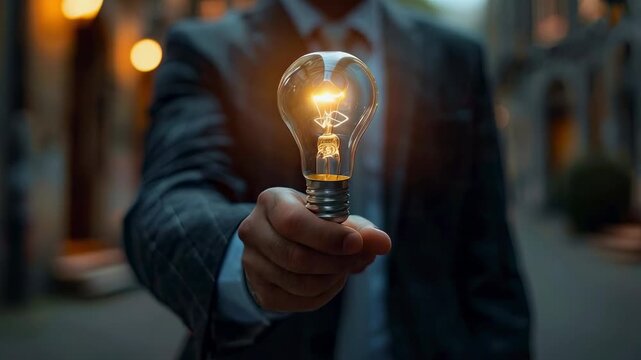 video of A businessman holding a light bulb, symbolizing the concept of a business idea