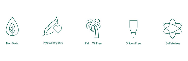 Naklejka premium Non-Toxic, Hypoallergenic, Palm Oil Free, Silicon Free, Sulphate Free Icon Set