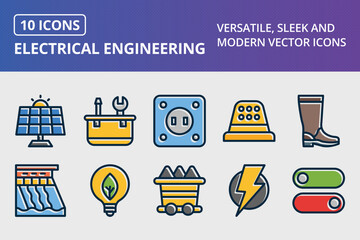 Electrical Engineering Thick Line Filled Dark Icons Set