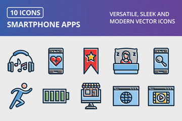 Smartphone Apps Thick Line Filled Dark Colors Icons Set