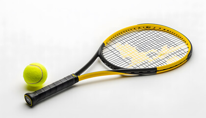 Sports equipment, Blue Tennis racket, and Yellow Tennis ball sports equipment are isolated On a White background PNG File. isolated on a white background, design