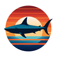 Fototapeta premium Beautiful shark retro with sunset graphic for T-Shirt design