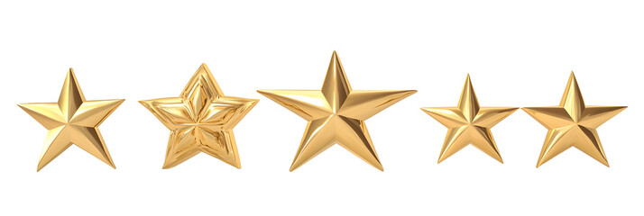 A set of shining golden stars, on white background