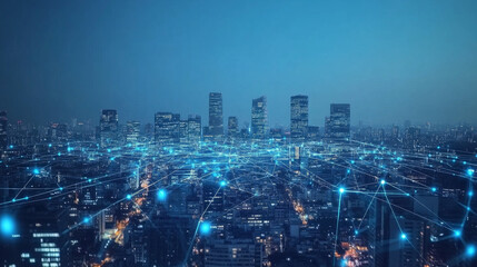 Fototapeta premium The buildings are adorned with antennas, satellite dishes, and other telecommunication devices, symbolizing connectivity. 