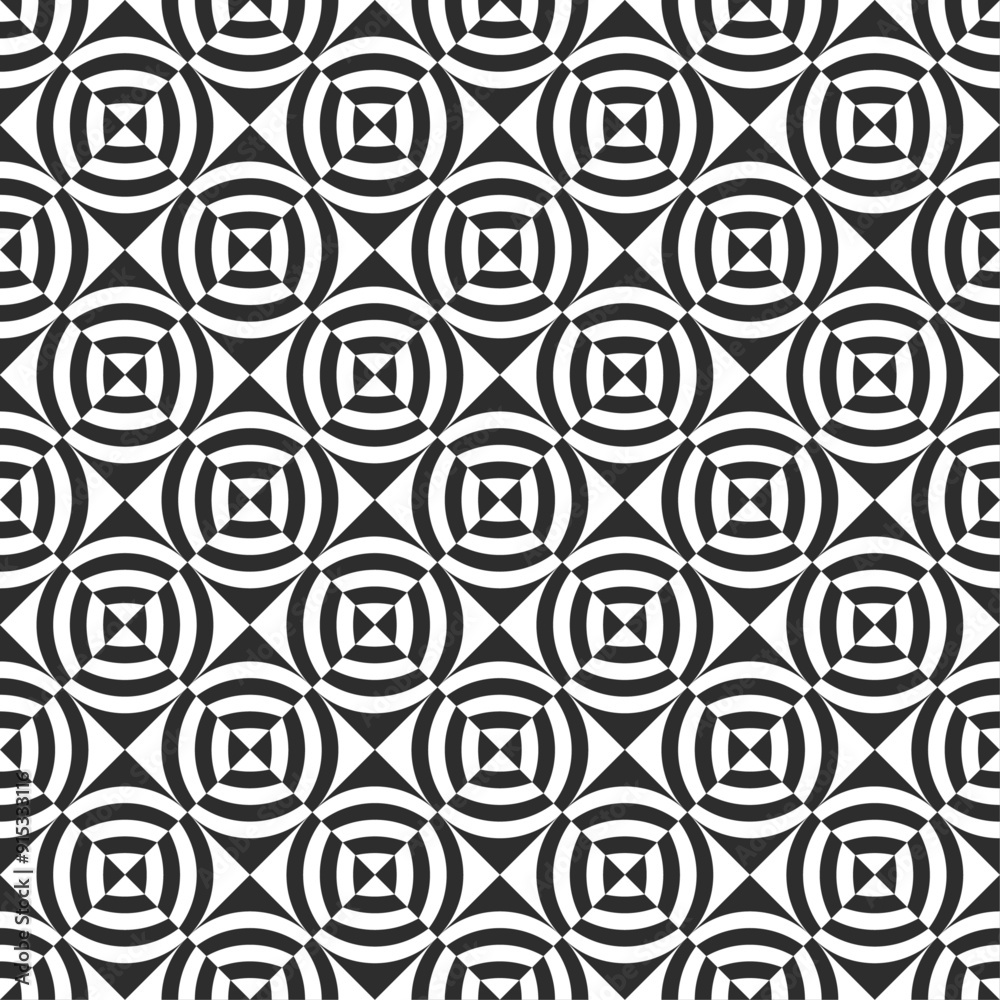 Poster the checkerboard pattern is monochrome, with rhombuses and circles inside.