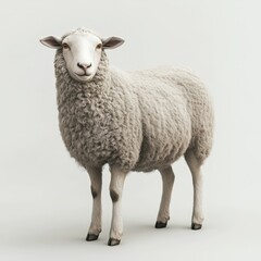 Fototapeta premium Fluffy white sheep standing in a full-body pose against a clean studio background.