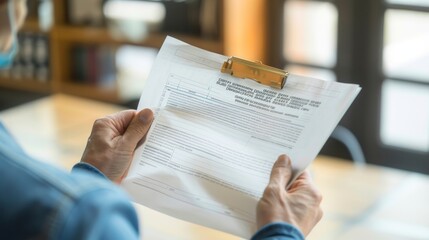 Naklejka premium Businessman reading a document while sitting at his desk.