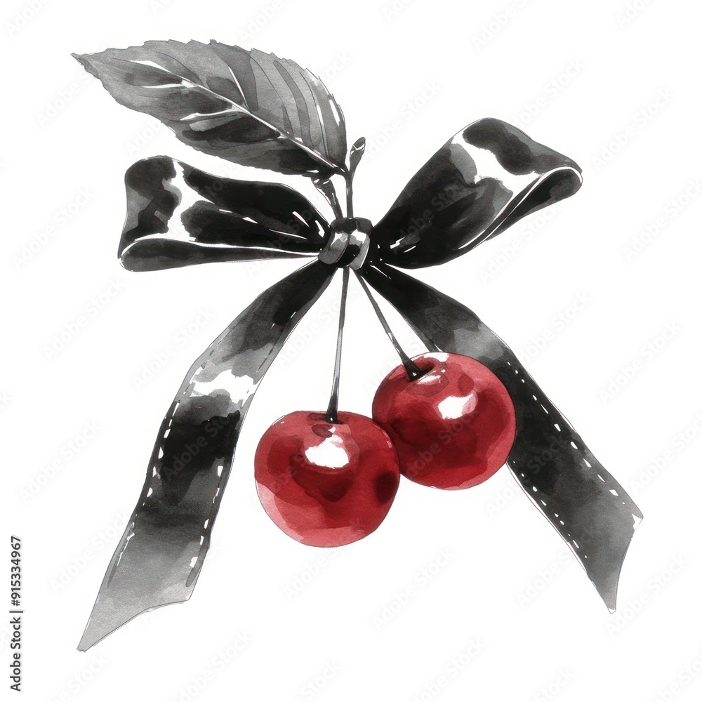 Canvas Prints elegant cherries with ribbon