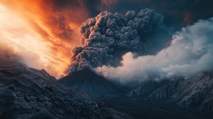 Fototapeta premium A stunning view of a volcano with smoke, showcasing the power of natural forces