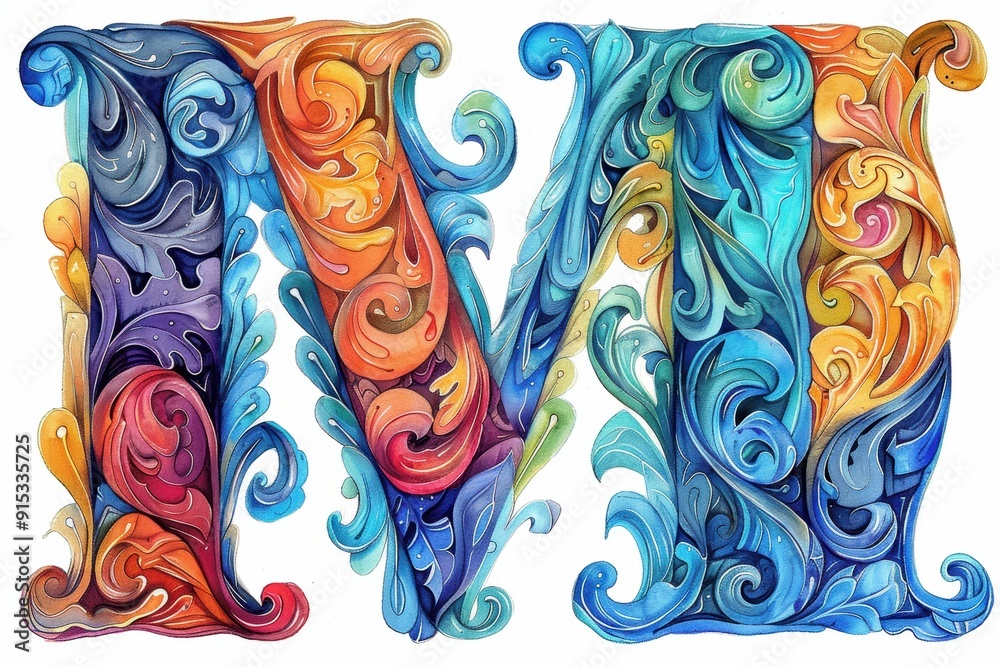 Fototapete an artistic illustration of the letter m creatively designed with intricate patterns and vibrant col