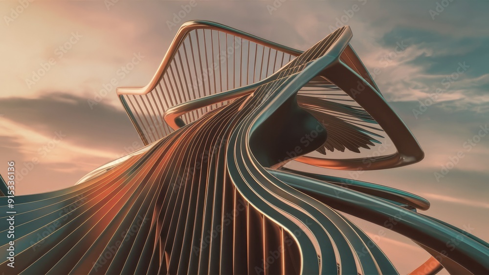Poster fun abstract geometric 3d shape with curvy lines and unique structure