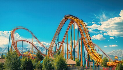 Obraz premium Rollercoaster Ride at Amusement Park on Sunny Day
