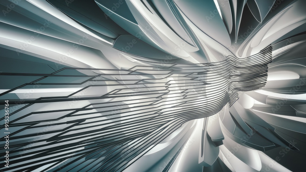 Poster abstract white light background featuring dynamic geometric line patterns soft gradient of white and