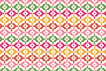 Pixel Abstract Ethnic art. Seamless pattern in tribal, folk embroidery, and Mexican style. Aztec geometric art ornament print. Design for carpet, cover wallpaper, wrapping. fabric, clothing