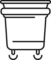 Black and white line icon of a large trash can on wheels, designed for waste management and recycling